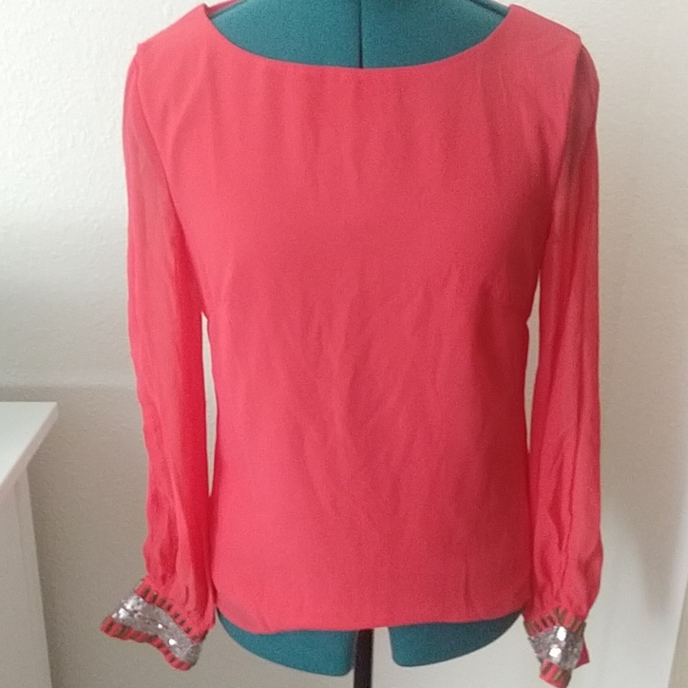 Coral long sleeve blouse